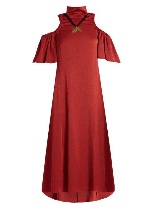 Matchesfashion.com Ellery - Deity Cut Out Shoulder Matte Satin Dress - Womens - Dark Red
