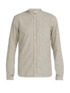 Matchesfashion.com Oliver Spencer - Grandad Collar Striped Cotton Shirt - Mens - Beige Multi