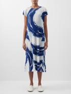 Pleats Please Issey Miyake - Technical-pleated Abstract-print Midi Dress - Womens - Blue Multi