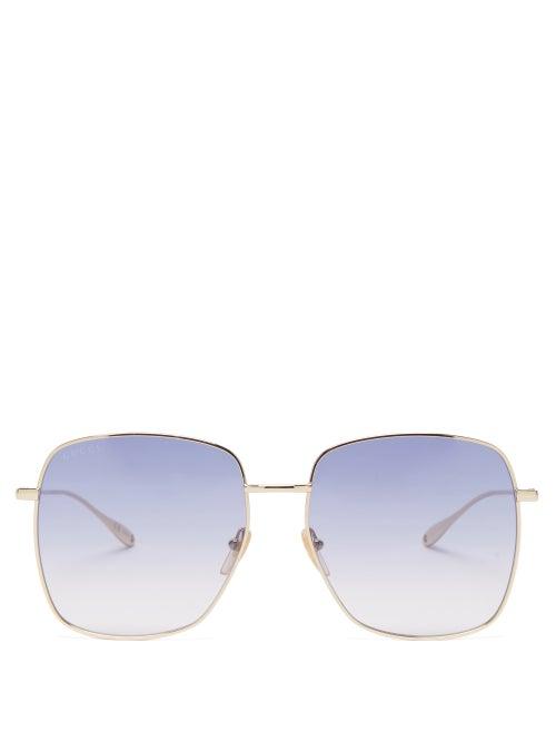 Gucci - Chain-embellished Oversized Square Sunglasses - Womens - Gold Lilac