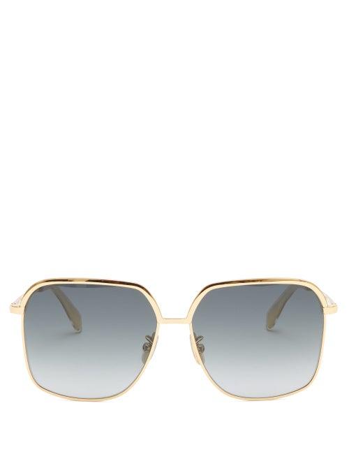 Matchesfashion.com Celine Eyewear - Oversized Squared Metal Sunglasses - Womens - Gold