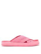 Ladies Shoes Fendi - Reflections Ff-logo Faux-raffia Slides - Womens - Fuchsia