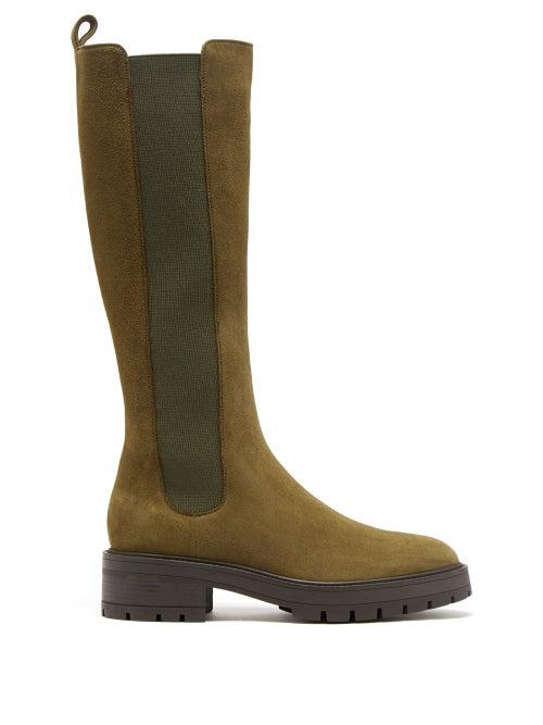 Aquazzura - Crosby Suede Knee-high Chelsea Boots - Womens - Brown
