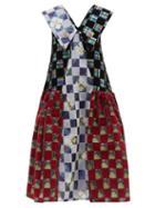 Matchesfashion.com Chopova Lowena - Exaggerated-collar Flocked-taffeta Midi Dress - Womens - Red Multi