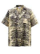 Ladies Rtw Ganni - Cuban-collar Zebra-print Crinkled-twill Shirt - Womens - Yellow