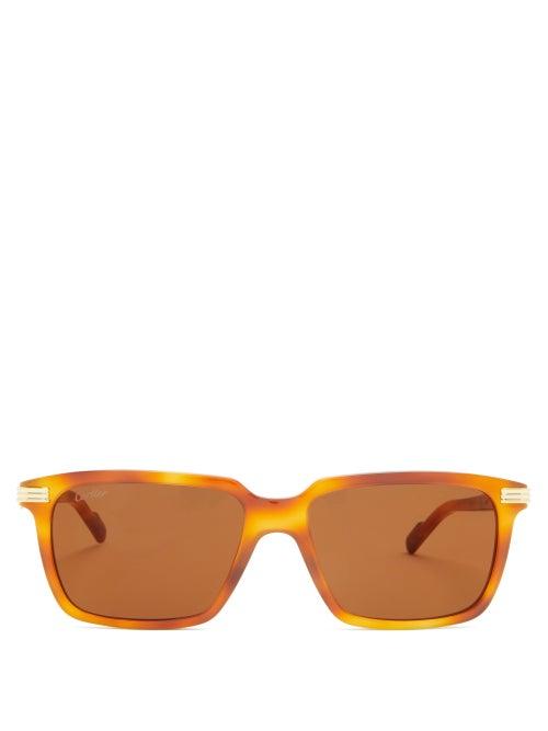 Matchesfashion.com Cartier Eyewear - C Dcor Square Acetate Sunglasses - Mens - Tortoiseshell