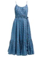 Matchesfashion.com Rhode Resort - Lea Belted Abstract Print Cotton Midi Dress - Womens - Blue Print