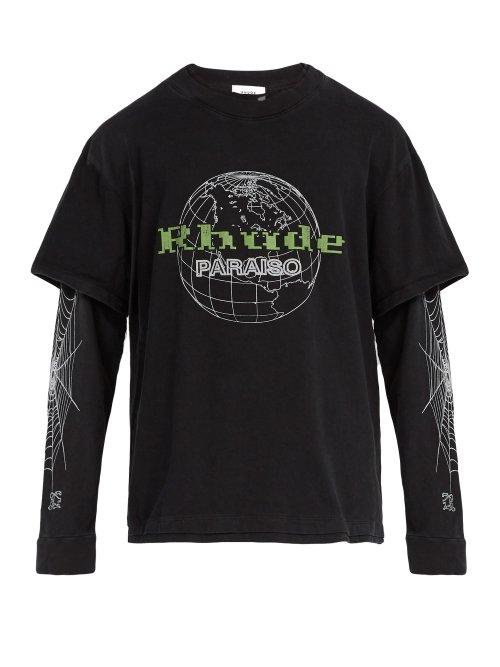 Matchesfashion.com Rhude - Paraiso Globe Print Long Sleeved T Shirt - Mens - Black