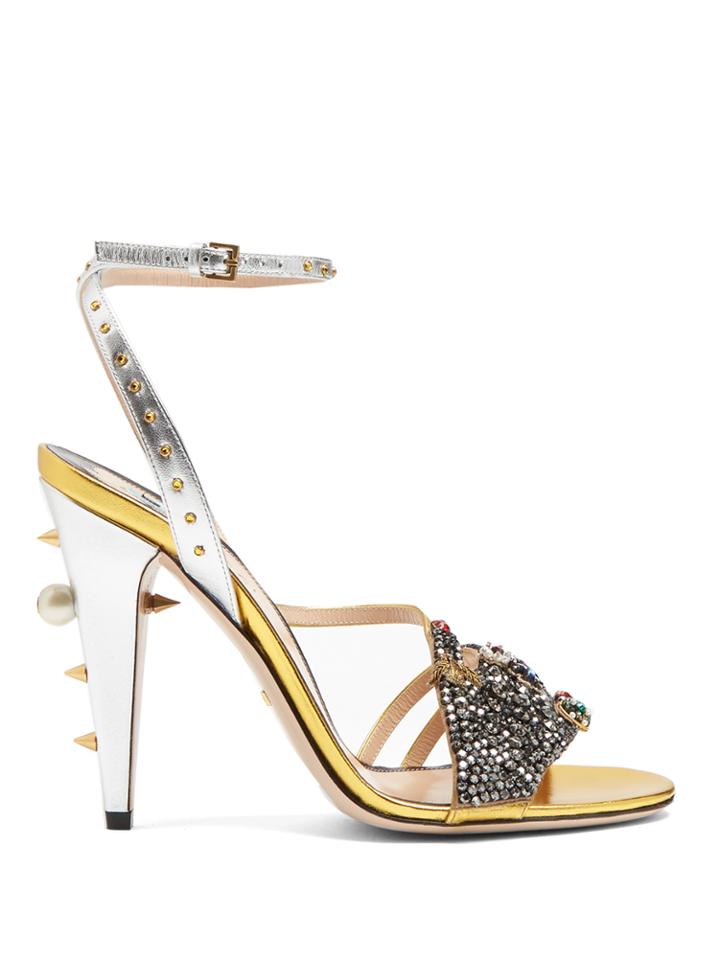 Gucci Wangy Embellished Leather Sandals