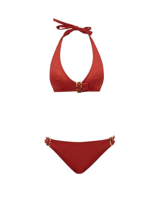 Matchesfashion.com Eres - Halterneck Tortoiseshell Buckle Bikini - Womens - Red