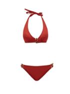 Matchesfashion.com Eres - Halterneck Tortoiseshell Buckle Bikini - Womens - Red
