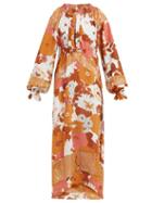 Matchesfashion.com Dodo Bar Or - Renee Floral Print Silk Midi Dress - Womens - Brown Multi