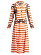 Matchesfashion.com Prada - Striped Twill Dress - Womens - Orange Print