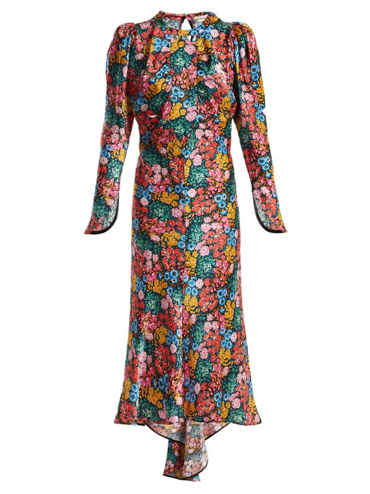 Attico Floral-print Bias-cut Silk-satin Dress