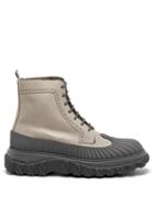 Thom Browne - Longwing Shearling-lined Leather And Rubber Boots - Mens - Dark Grey