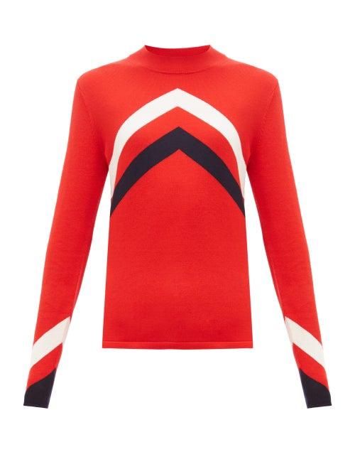 Matchesfashion.com Perfect Moment - Chevron Intarsia Merino Wool Sweater - Womens - Red