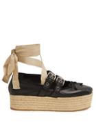 Matchesfashion.com Miu Miu - Buckle Fastening Leather Ballerina Espadrilles - Womens - Black