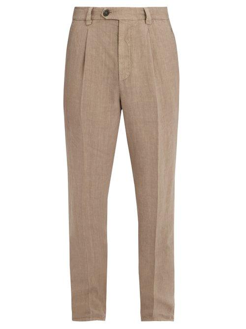 Matchesfashion.com Brunello Cucinelli - Slim Leg Linen Trousers - Mens - Beige