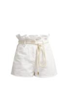 Matchesfashion.com Valentino - Paperbag Waist Denim Shorts - Womens - White
