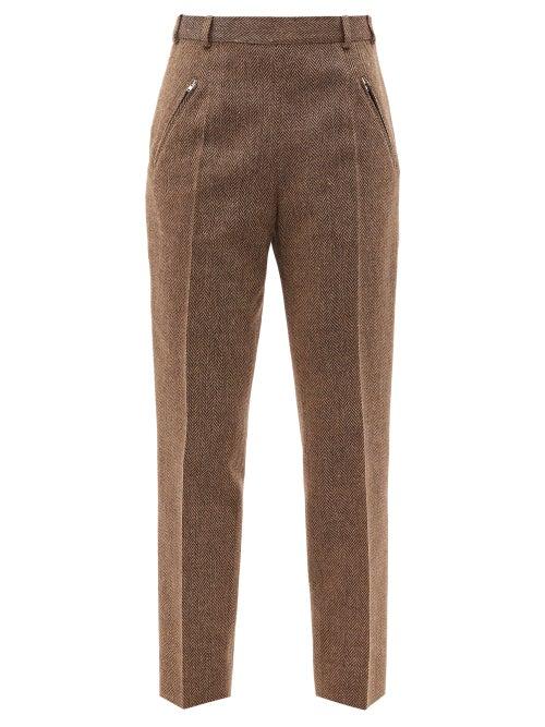 Matchesfashion.com Maison Margiela - Zip-pocket Herringbone Slim-leg Trousers - Womens - Brown
