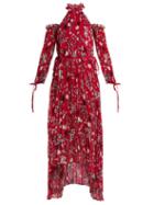 Matchesfashion.com Self-portrait - Floral Print Pleated Midi Dress - Womens - Red Multi