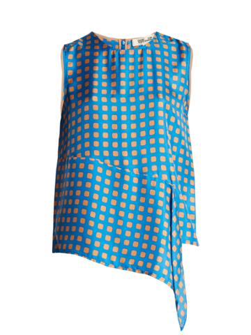 Diane Von Furstenberg Sleeveless Mura Tile-print Silk-twill Top