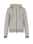 Matchesfashion.com Moncler - Striped Cuff Cotton Zip Through Hooded Sweatshirt - Mens - Grey