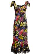 Matchesfashion.com Dolce & Gabbana - Primrose Print Silk Blend Charmeuse Midi Dress - Womens - Black Multi