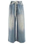 Mm6 Maison Margiela - Drawstring Distressed Wide-leg Jeans - Womens - Light Denim