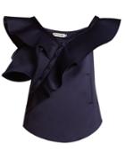 Matchesfashion.com Self-portrait - One Shoulder Ruffled Duchess Satin Top - Womens - Navy