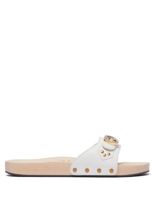 Matchesfashion.com Gucci - Shiner Gg Logo Leather Slides - Womens - White