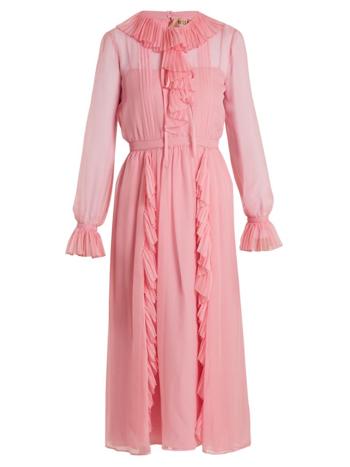 No. 21 Ruffled-trimmed Long-sleeved Silk Dress