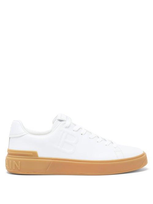 Matchesfashion.com Balmain - Embossed B-logo Leather Trainers - Mens - White