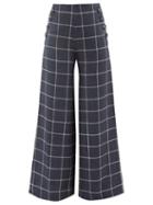 Lisa Marie Fernandez - Check High-rise Linen Flared Trousers - Womens - Navy White