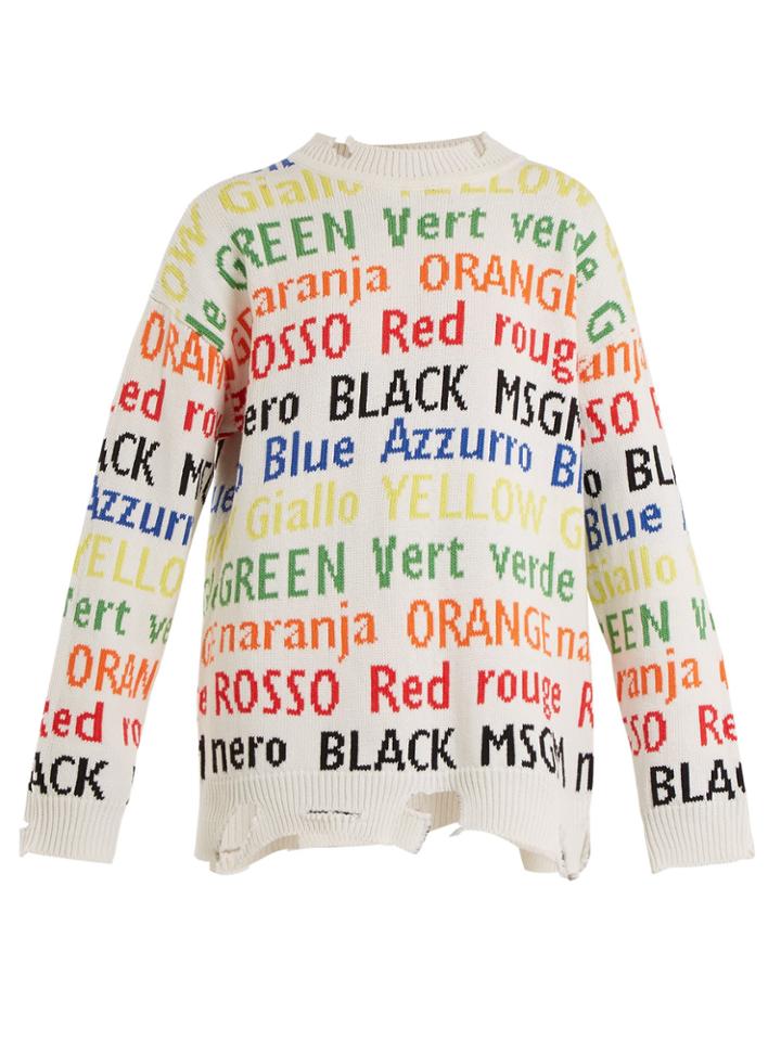 Msgm Round-neck Jacquard-knit Cotton-blend Sweater