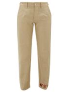 Matchesfashion.com Kilometre Paris - Coordinate-embroidered Slim Cotton Trousers - Womens - Beige