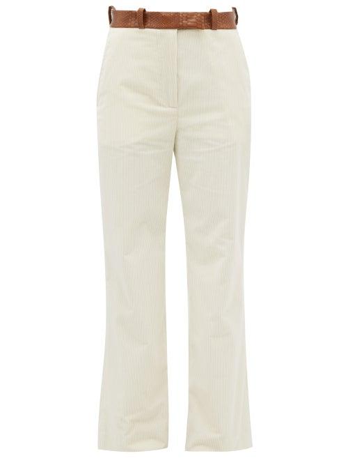 Matchesfashion.com Hillier Bartley - Snake-effect Belted Cotton-corduroy Trousers - Womens - Cream