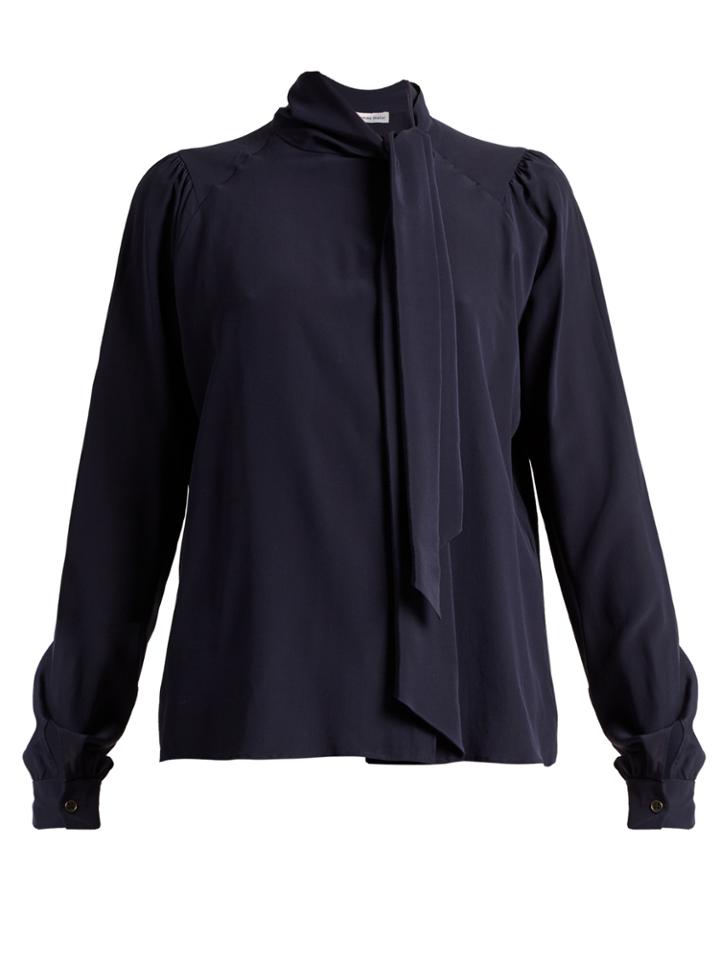 Tomas Maier Neck-tie Silk Crepe De Chine Blouse