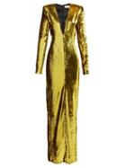 Matchesfashion.com Alexandre Vauthier - Plunge V Neck Sequinned Gown - Womens - Yellow