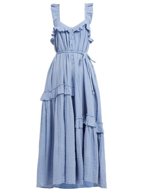 Matchesfashion.com Apiece Apart - Lypie Ruffled Cotton Maxi Dress - Womens - Light Blue