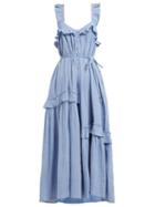Matchesfashion.com Apiece Apart - Lypie Ruffled Cotton Maxi Dress - Womens - Light Blue