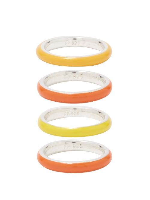 Fry Powers - Set Of Four Sunshine Sterling-silver Rings - Womens - Yellow Multi
