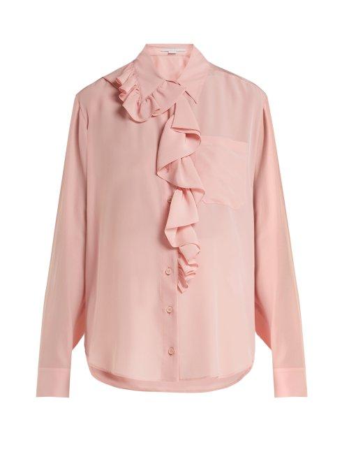 Matchesfashion.com Stella Mccartney - Ruffle Trimmed Silk Blouse - Womens - Light Pink