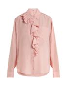 Matchesfashion.com Stella Mccartney - Ruffle Trimmed Silk Blouse - Womens - Light Pink
