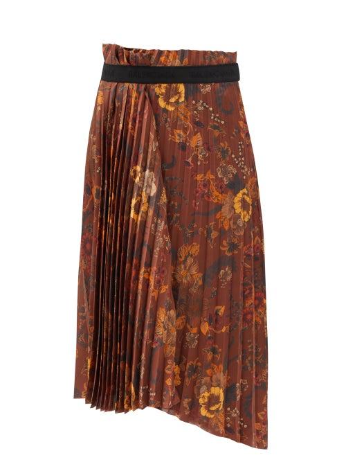 Matchesfashion.com Balenciaga - Floral-print Pleated-jersey Midi Skirt - Womens - Brown Print