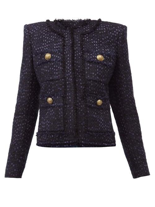 Matchesfashion.com Balmain - Collarless Tweed Jacket - Womens - Navy