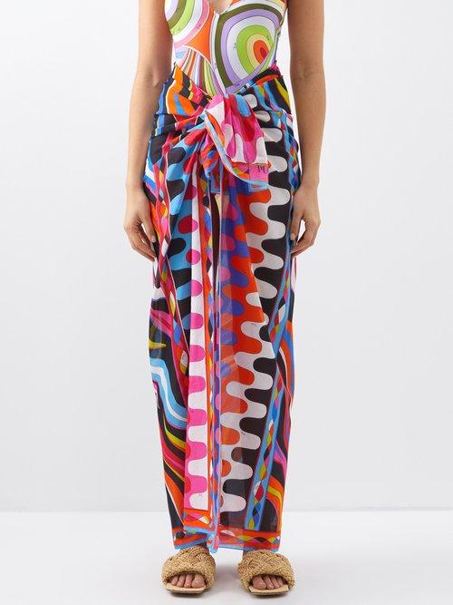 Pucci - Fiamme-print Cotton Sarong - Womens - Multi