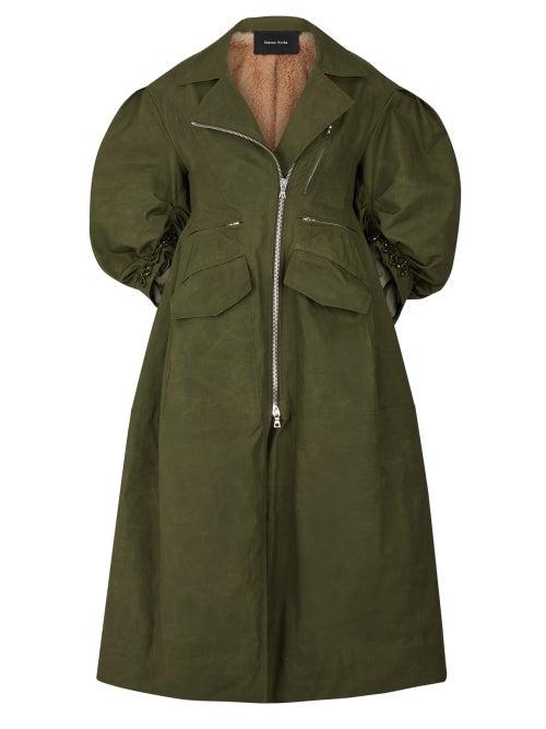 Simone Rocha - Puff-sleeve Waxed-canvas Coat - Womens - Khaki