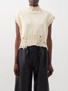 Marni - Distressed High-neck Cropped Cotton Sweater Vest - Womens - Ivory