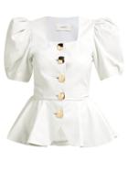 Matchesfashion.com Rodarte - Square Neck Puffed Sleeve Leather Blouse - Womens - White Gold